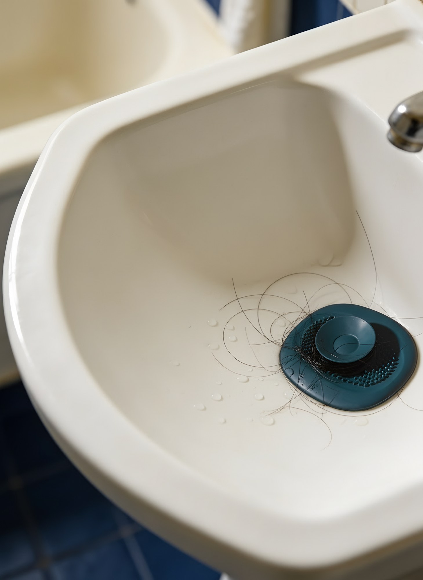 Catches hair before it reaches the pipe., with the product