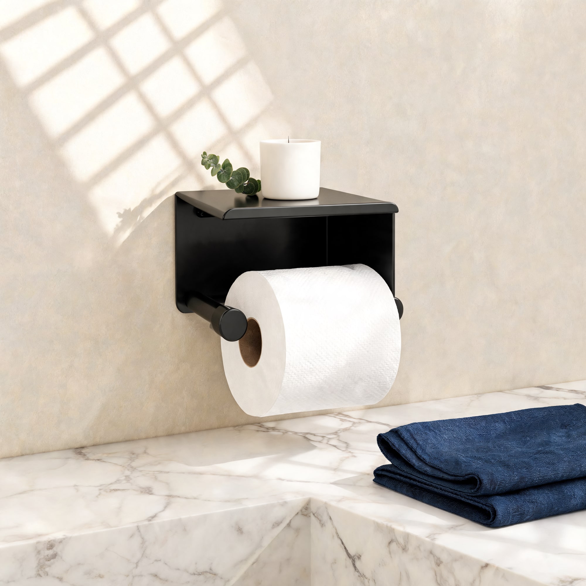 Matte Black Toilet Paper Holder with Shelf