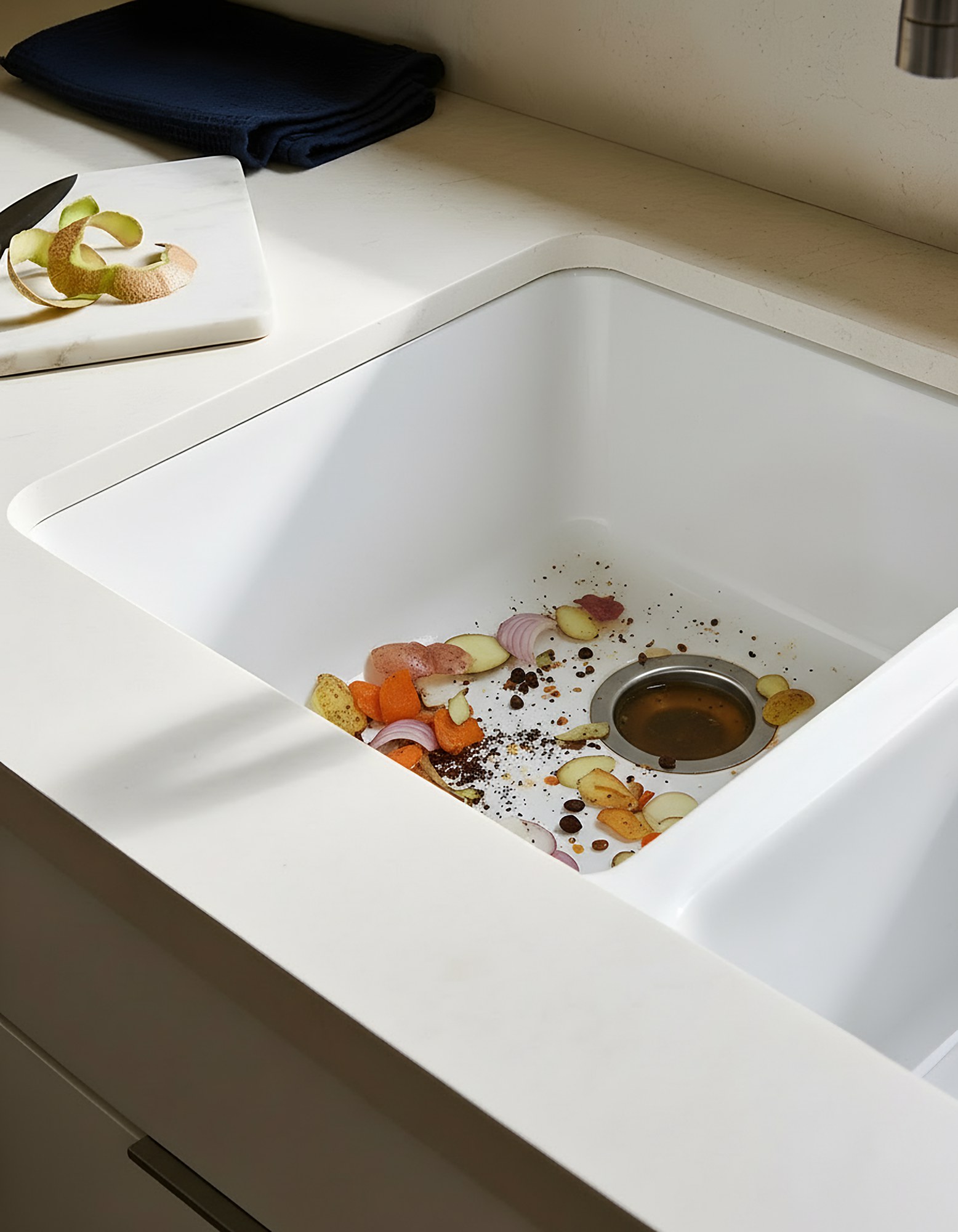 Keeps food scraps out of your drain., without the product